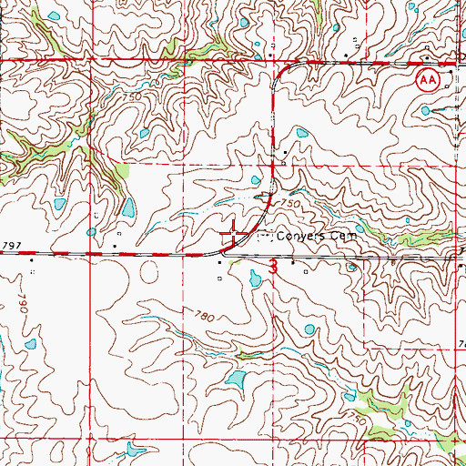 Topographic Map of Conyers School (historical), MO