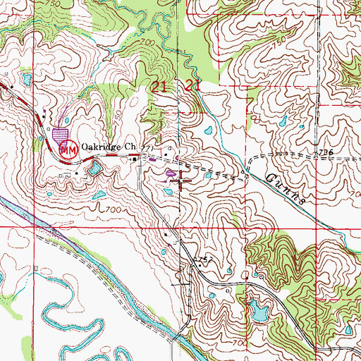 Topographic Map of Oak Ridge School (historical), MO