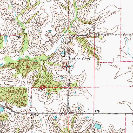 Topographic Map of Union Church (historical), MO
