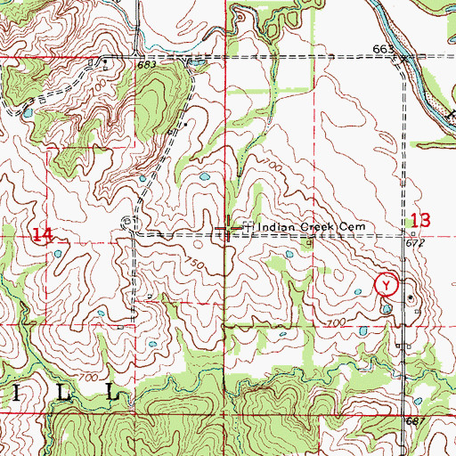 Topographic Map of Indian Creek Baptist Church (historical), MO