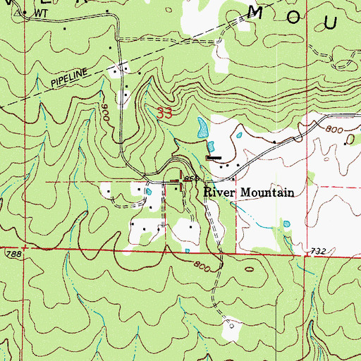 Topographic Map of River Mountain, AR