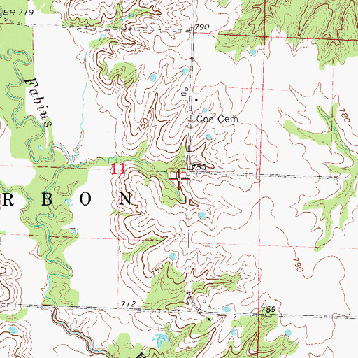 Topographic Map of Coe School (historical), MO