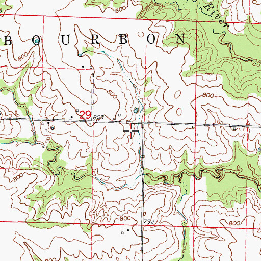 Topographic Map of Rhoades School (historical), MO