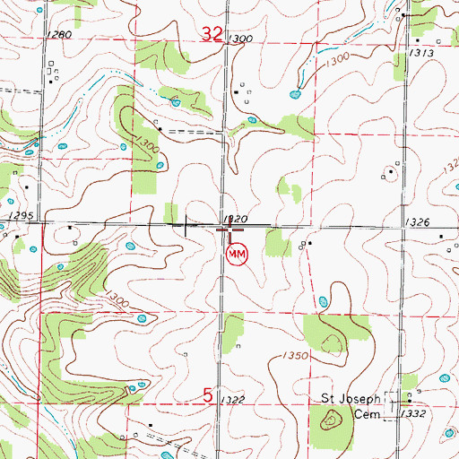 Topographic Map of Oak Hill School (historical), MO