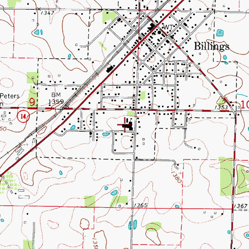 Topographic Map of Billings School, MO