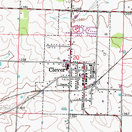 Topographic Map of Clever School, MO