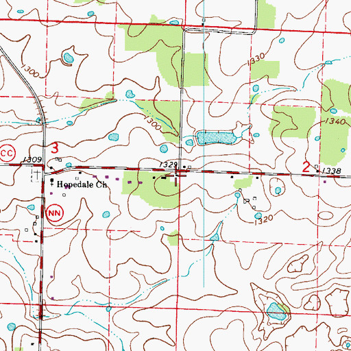 Topographic Map of Hopedale School (historical), MO