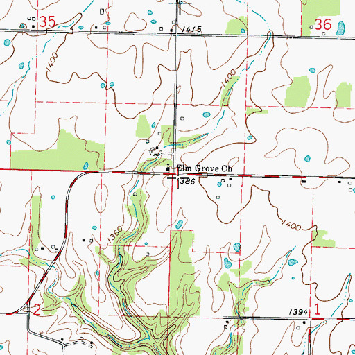 Topographic Map of Elm Grove School (historical), MO