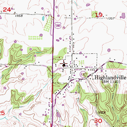 Topographic Map of Highlandville School, MO