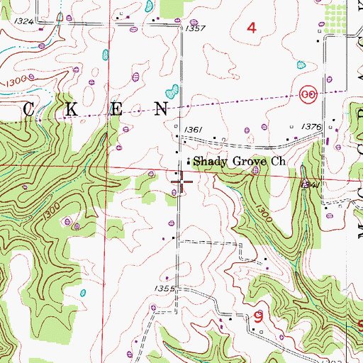 Topographic Map of Shady Grove School (historical), MO