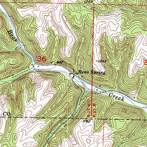Topographic Map of Reno, MO