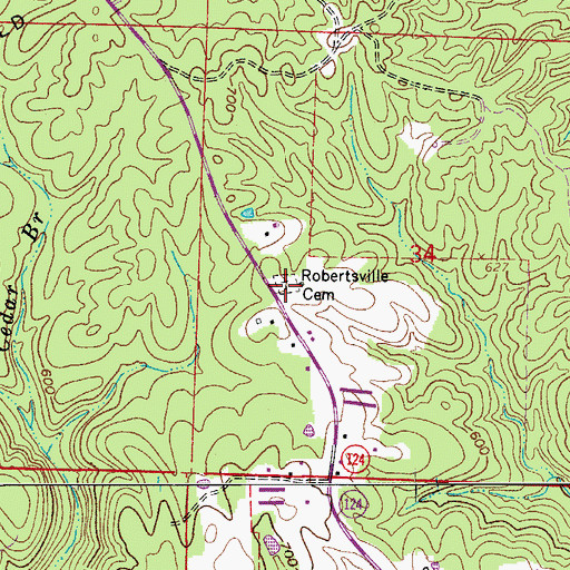Topographic Map of Robertsville Cemetery, AR