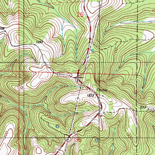 Topographic Map of Murder Rock, MO
