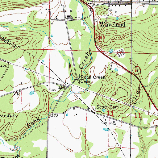 Topographic Map of Rock Creek Cemetery, AR