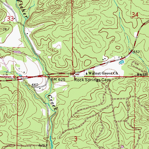 Topographic Map of Rock Springs Cemetery, AR