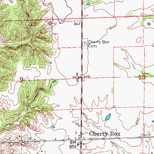 Topographic Map of Cherry Box School (historical), MO