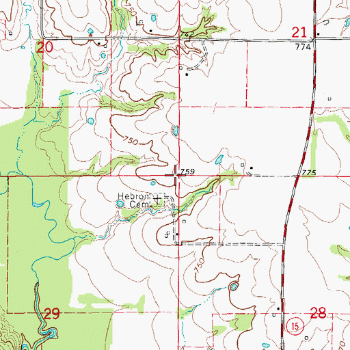 Topographic Map of Hebron, MO