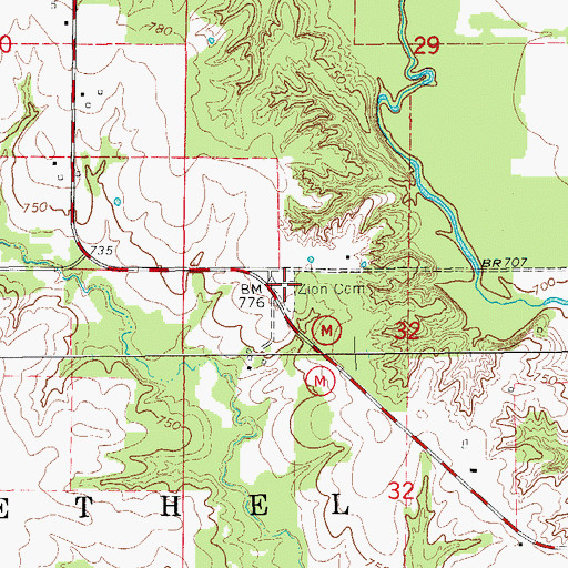 Topographic Map of Zion Evangelical Church (historical), MO