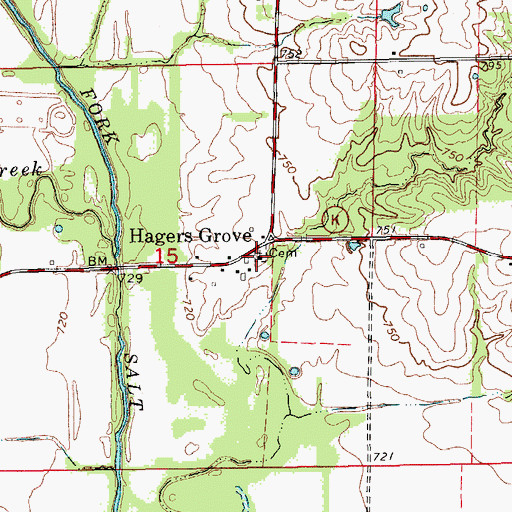 Topographic Map of Hagers Grove Church, MO