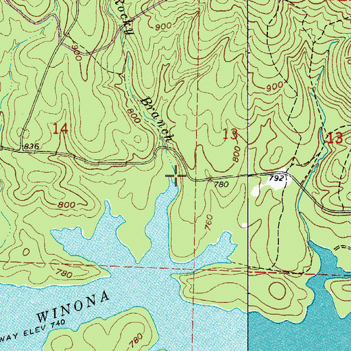 Topographic Map of Rocky Branch, AR