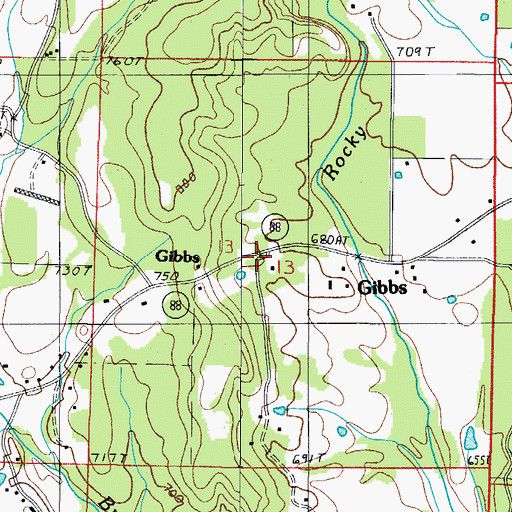 Topographic Map of Rocky Church, AR