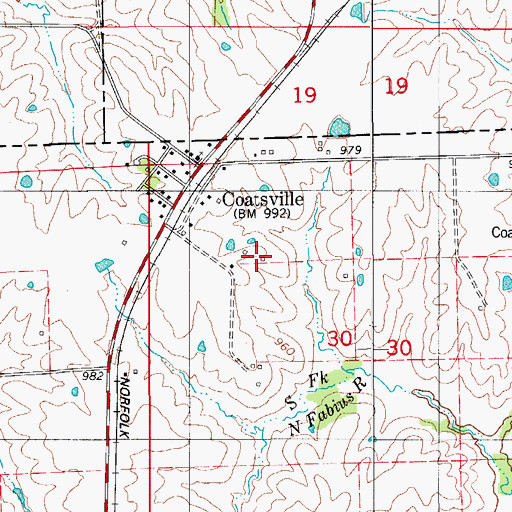 Topographic Map of Coatsville School (historical), MO