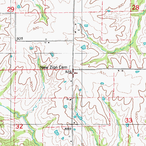 Topographic Map of New Zion School (historical), MO