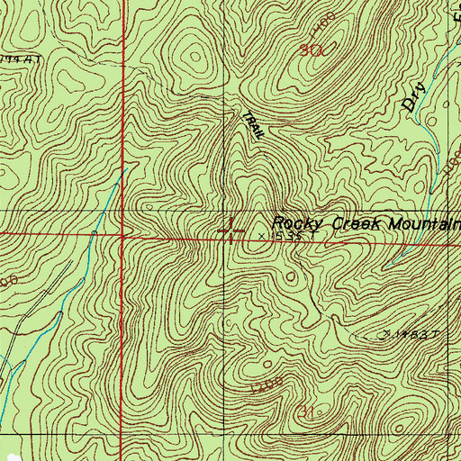 Topographic Map of Rocky Creek Mountain, AR