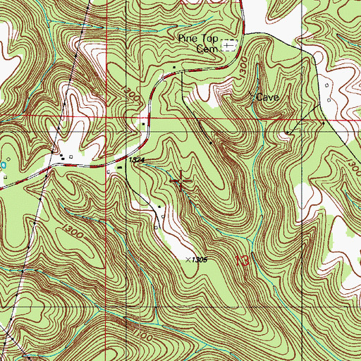 Topographic Map of Kirbyville School, MO