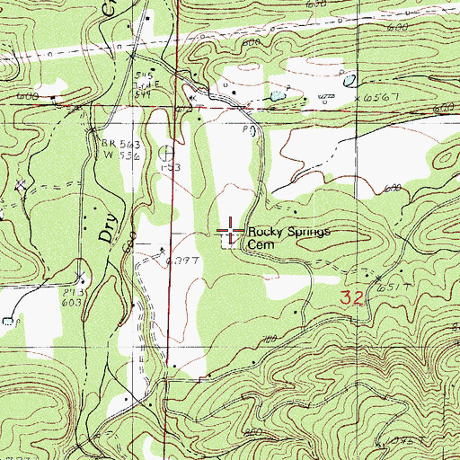 Topographic Map of Rocky Springs Cemetery, AR