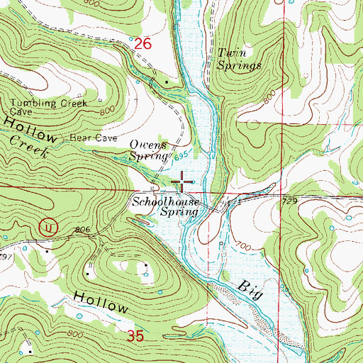 Topographic Map of Big Creek School (historical), MO