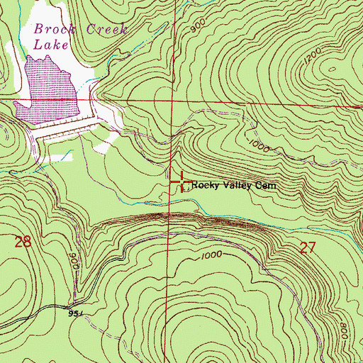 Topographic Map of Rocky Valley Cemetery, AR