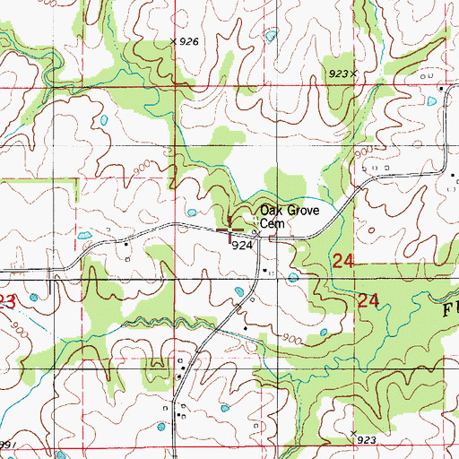 Topographic Map of Oak Grove School (historical), MO