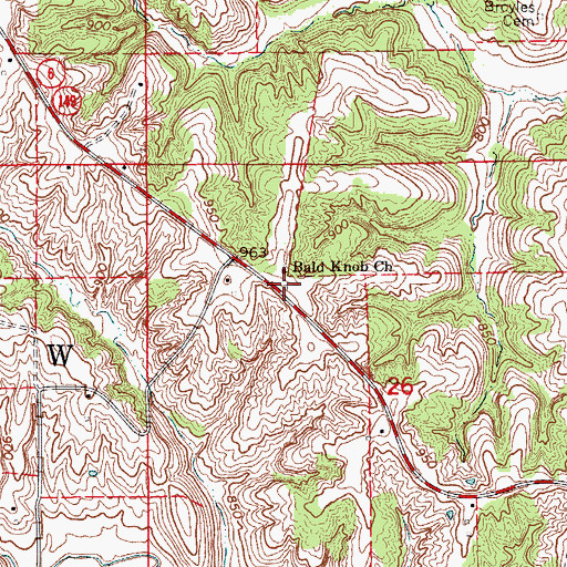 Topographic Map of Bald Knob School (historical), MO