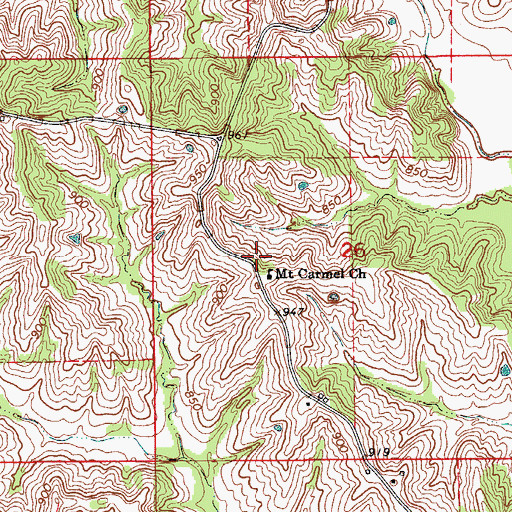 Topographic Map of Mount Carmel School (historical), MO