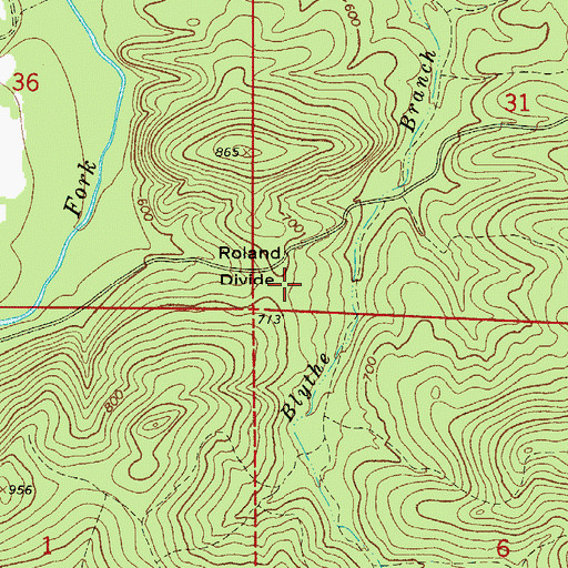 Topographic Map of Roland Divide, AR