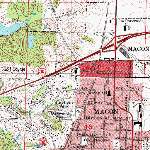 Topographic Map of Wardell School (historical), MO