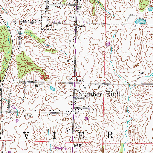 Topographic Map of Dewey School (historical), MO