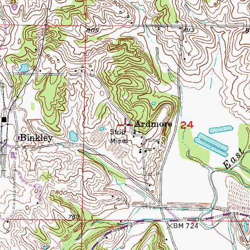 Topographic Map of Ardmore School, MO
