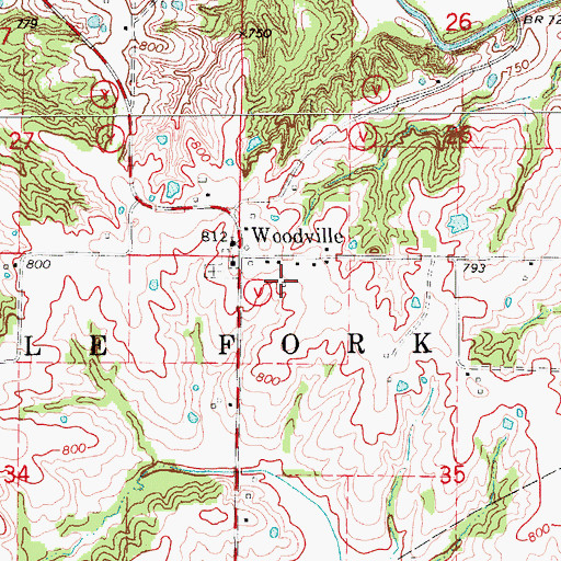 Topographic Map of Woodville School (historical), MO