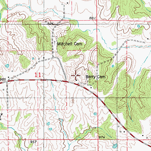 Topographic Map of Berry School (historical), MO
