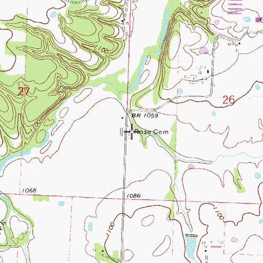 Topographic Map of Rose Cemetery, AR
