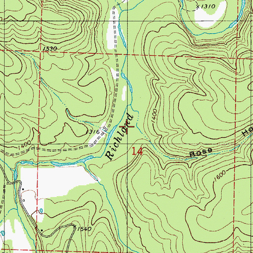 Topographic Map of Rose Hollow, AR