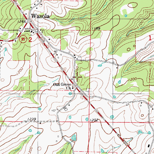 Topographic Map of Oak Grove School (historical), MO