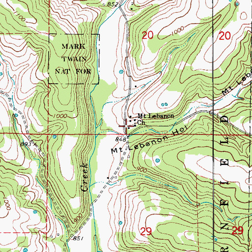 Topographic Map of Mount Lebanon School (historical), MO