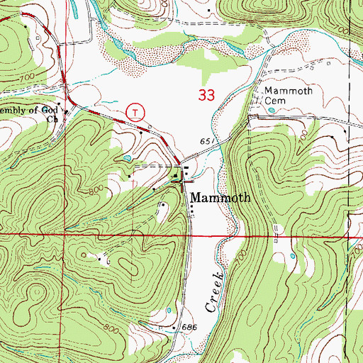 Topographic Map of Mammoth, MO