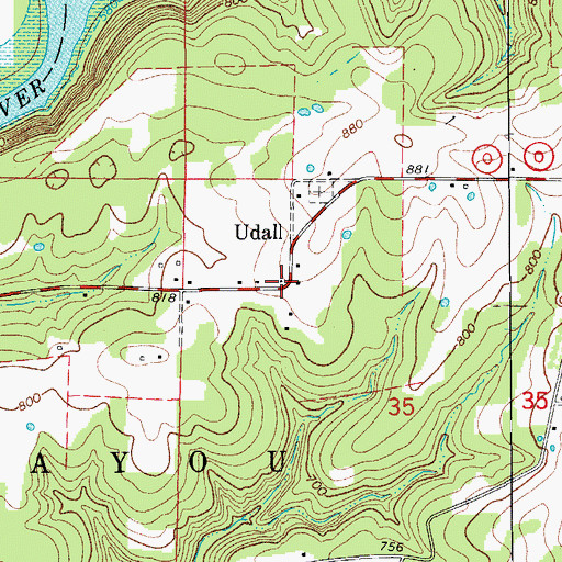 Topographic Map of Udall School (historical), MO