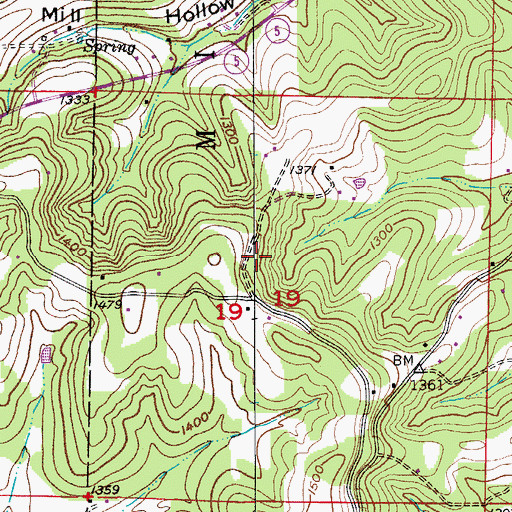 Topographic Map of Oak Grove School (historical), MO
