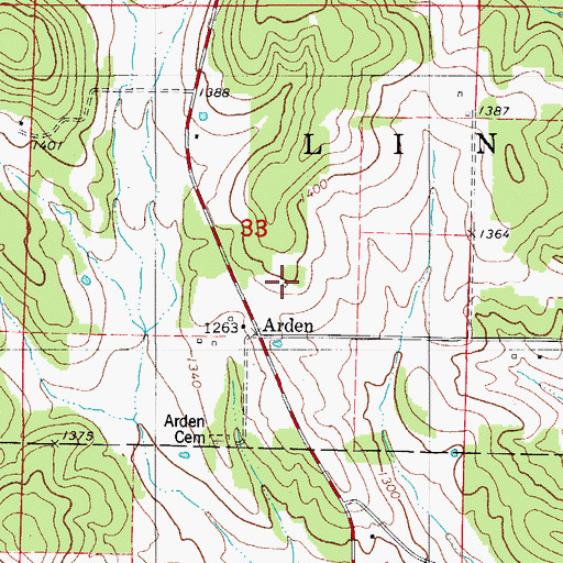 Topographic Map of Arden School (historical), MO