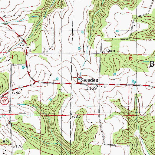 Topographic Map of Olive Springs, MO